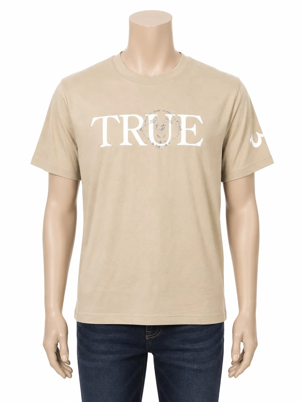True Religion Beige Logo Short Sleeve Tee